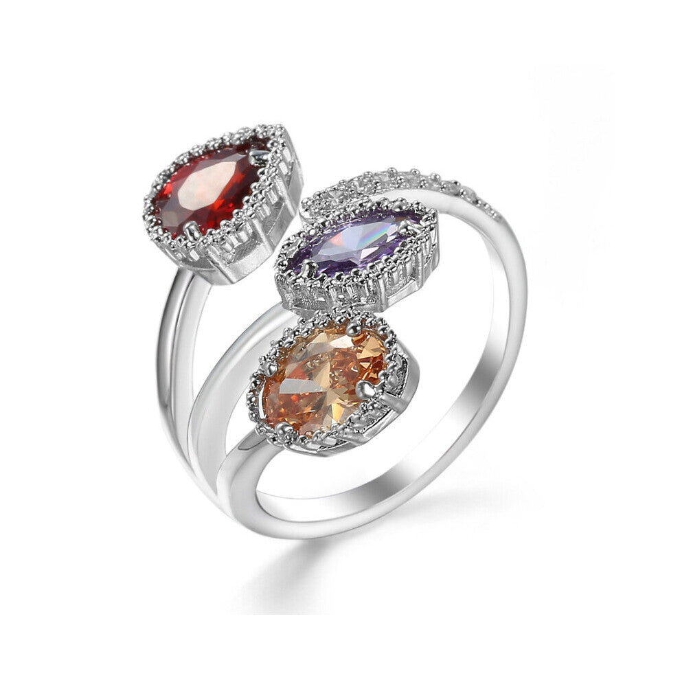 Personality Jewelry Engagement Ring Women 3 Water Drop Colored CZ Jewelry Wedding Gift Accessories
