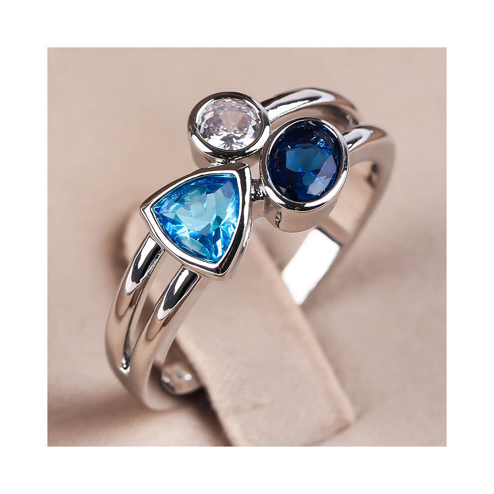 Tricolor Irregular Geometric Rhinestones Stone Rings For Women Statement Jewelry Accessories Vintage Zircon Wedding Band