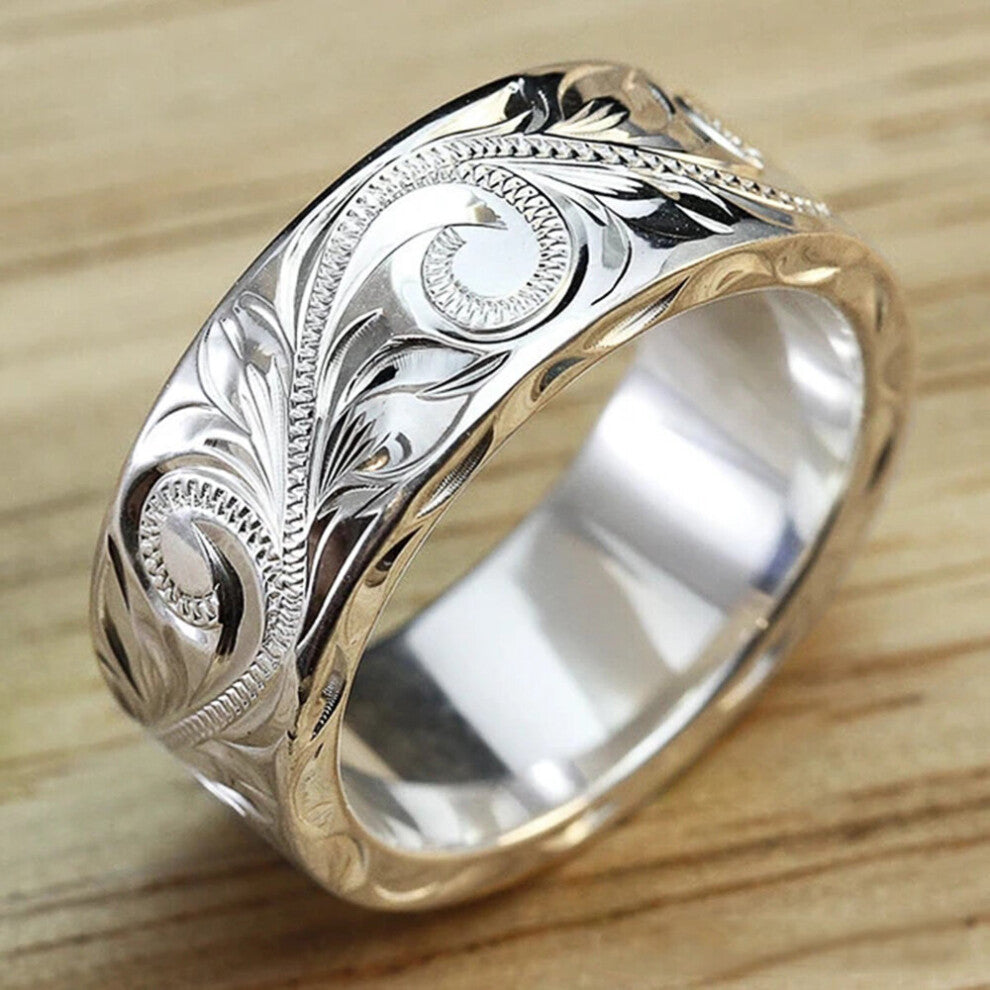 Engraved Flower Leaf Pattern Women Wedding Band Rings Romantic Accessories for Lover Versatile Jewelry