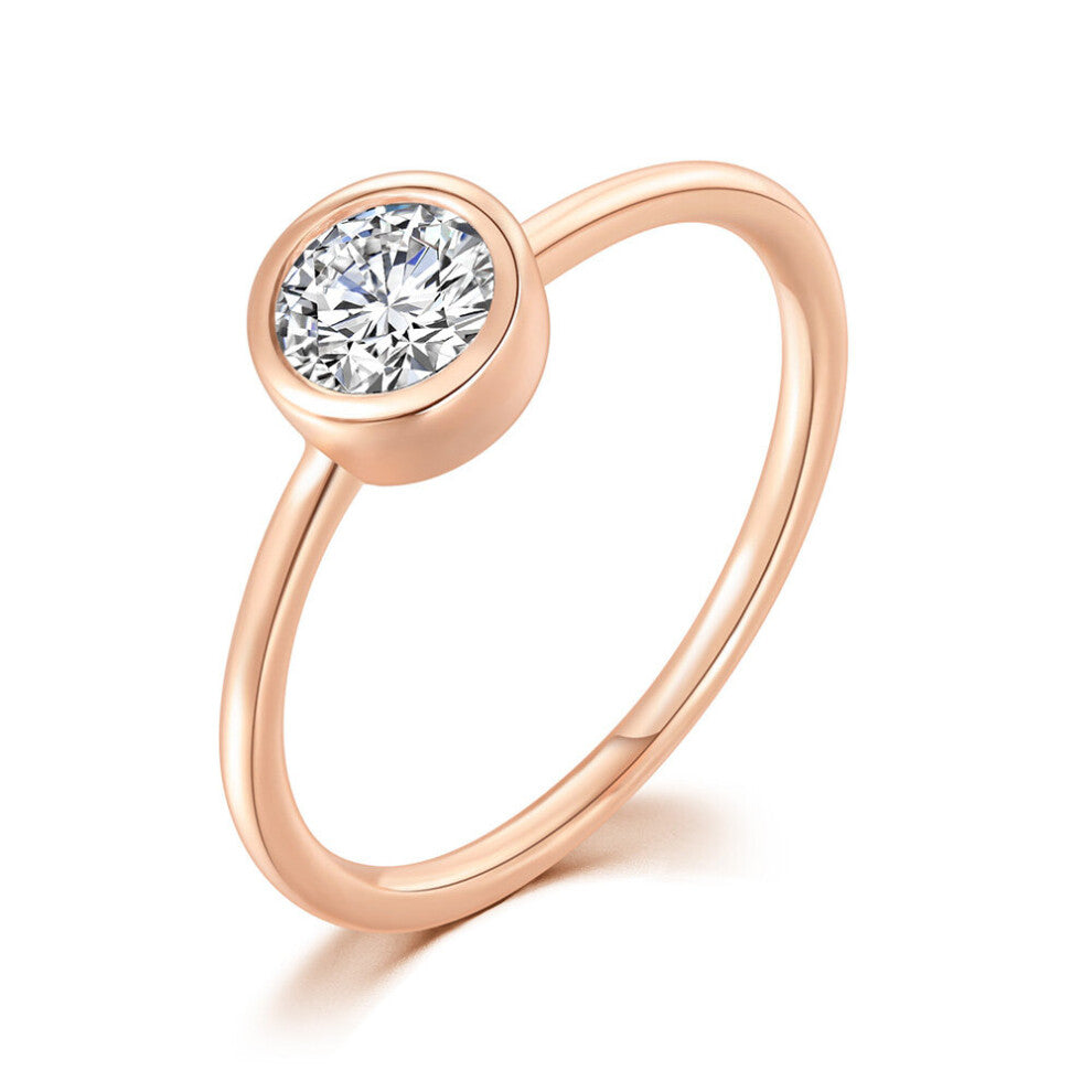 Minimalist Promise Ring for Women Round Zirconia Crystal Rose Dating Ring Accessories Jewelry R135