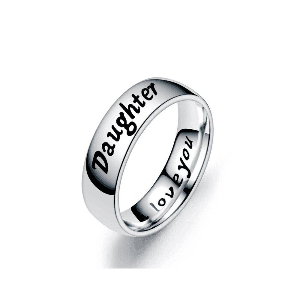 8mm Love Mom Dad Son Daughter Ring Men Women Stainless Steel Glossy Finger Rings Bands Wedding Jewelry Gift for Mother