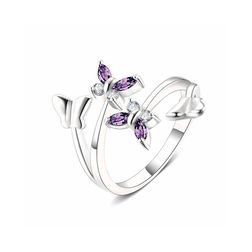 Purple Butterfly Wedding Rings for Women Open Adjustable Rings Jewelry Accessories UR0496B