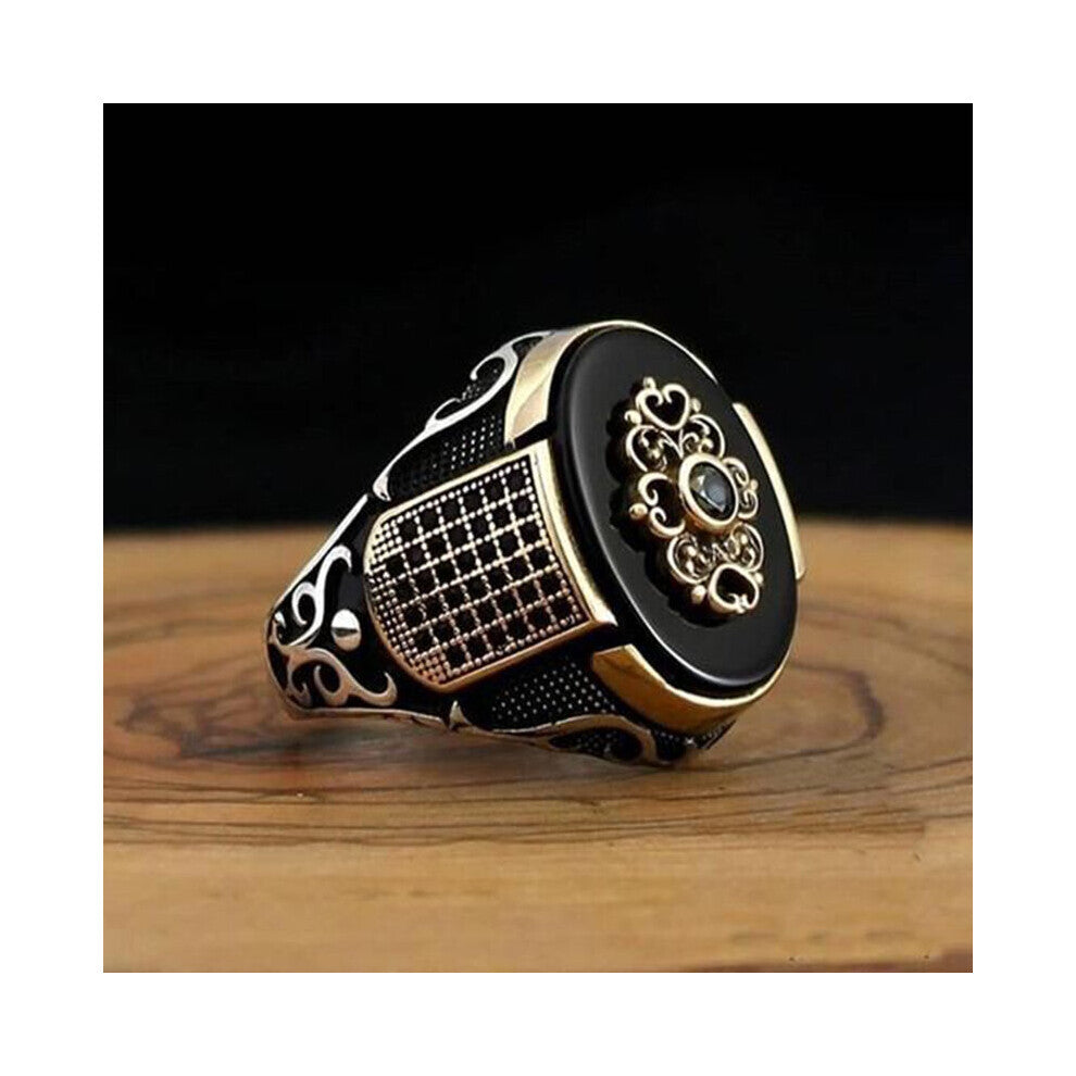 Vintage Signet Rings for Men Metal Silver Carving Pattern Inlay Zircon Punk Ring Motor Biker Jewelry