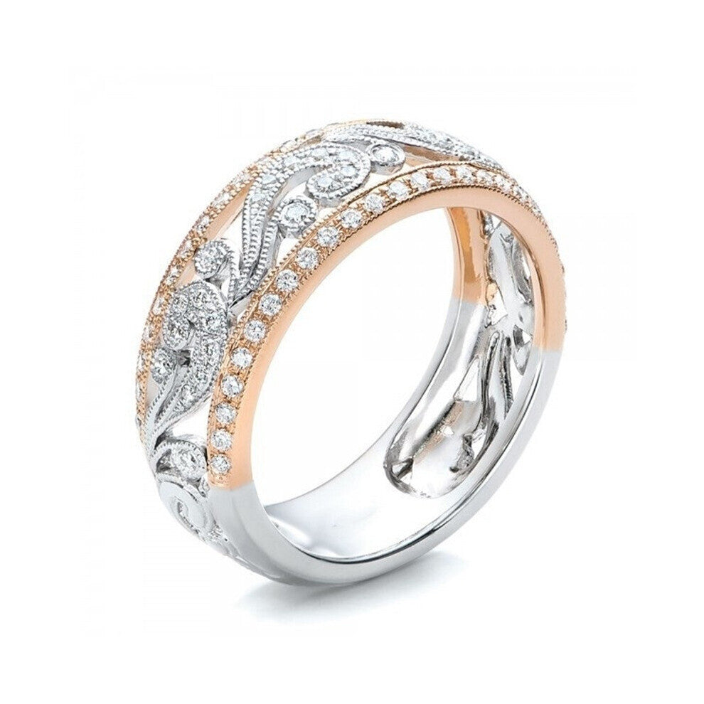 Two Tone Hollow Flower Ring Crystal Zircon Engagement Ring For Women Accessories Wedding Band Jewelry Gift