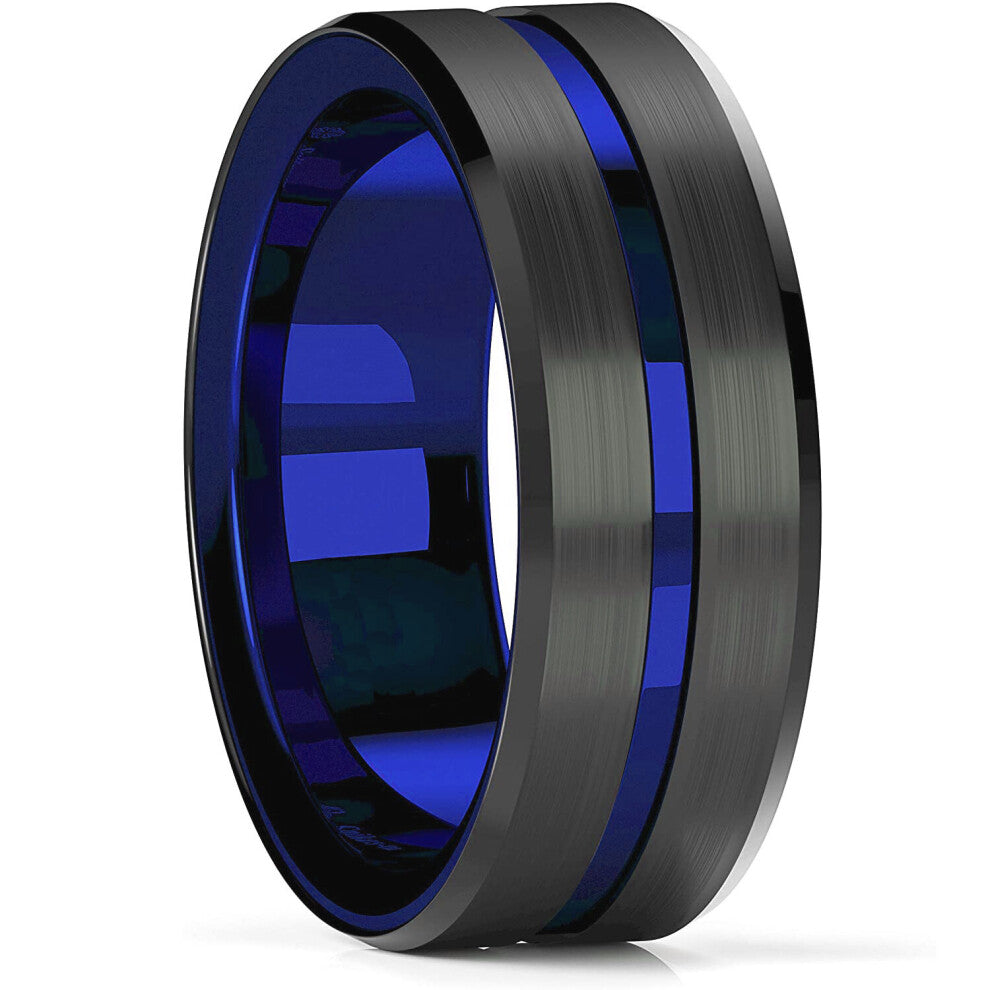 8mm Tungsten Wedding Ring For Men Thin Line Groove Brushed Ladder Edge Ring Men's Wedding Band Jewelry