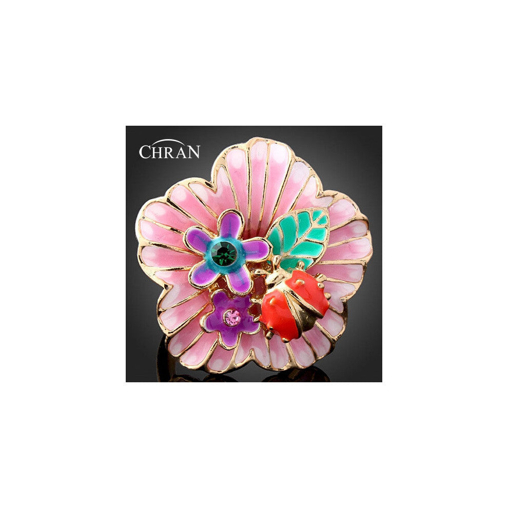 Lovely Enamel Flower Wedding Rings for Women Ladybug Crystal Ladies Jewelry Accessories