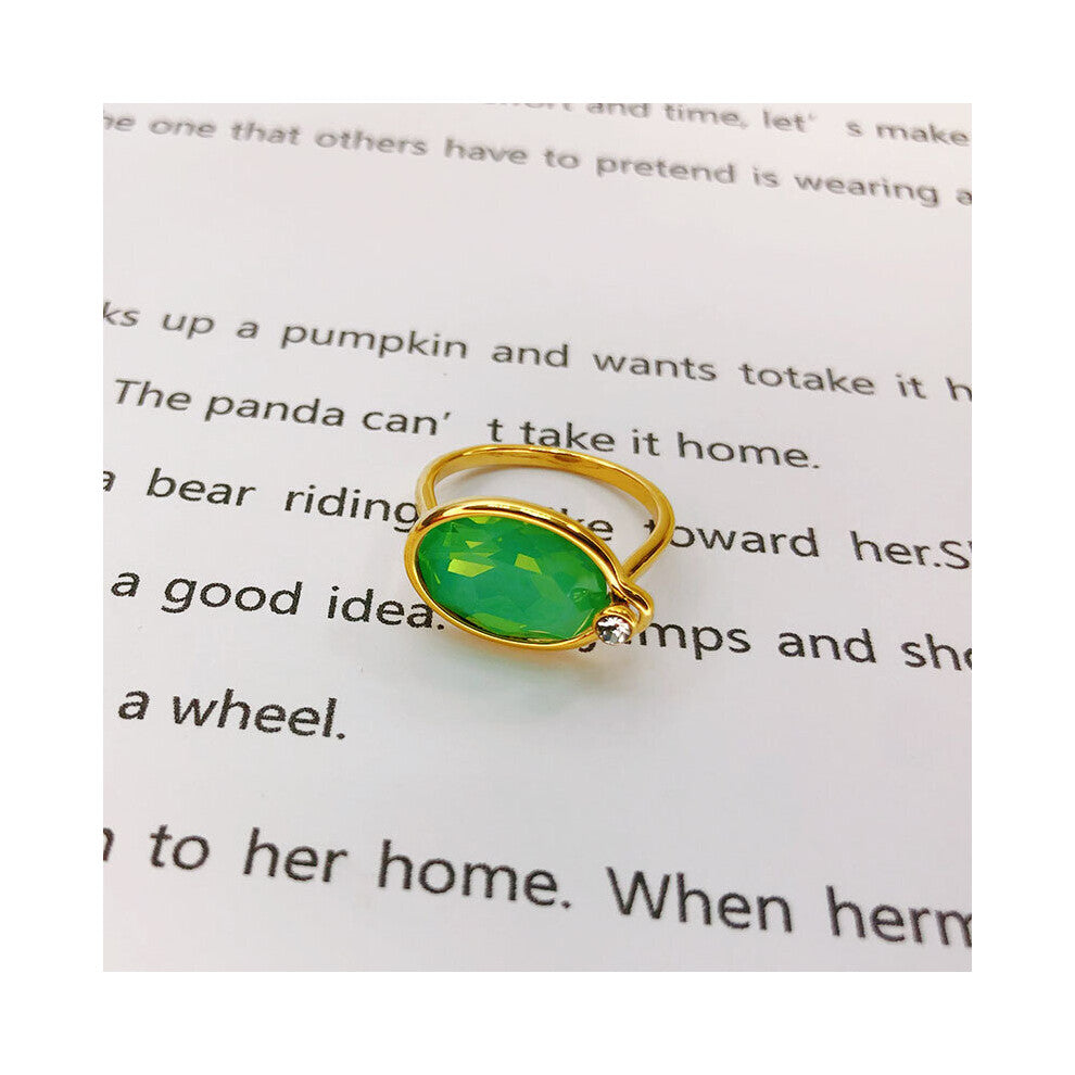 (Resizable-Green-Gold color) Vintage Noble Emerald Ring For Women Temperament Index Finger Ring Wedding Party Jewelry Accessories Gift