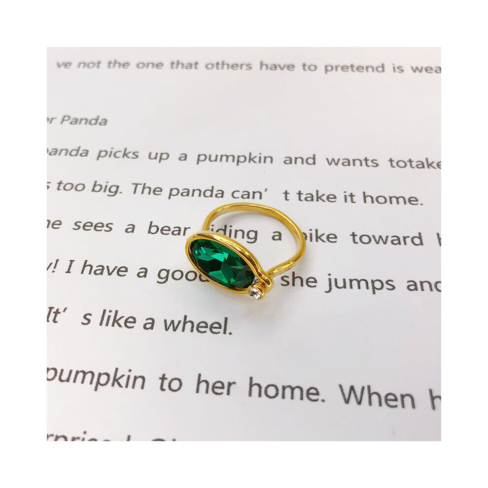 (Resizable-Blue green-Gold color) Vintage Noble Emerald Ring For Women Temperament Index Finger Ring Wedding Party Jewelry Accessories Gift
