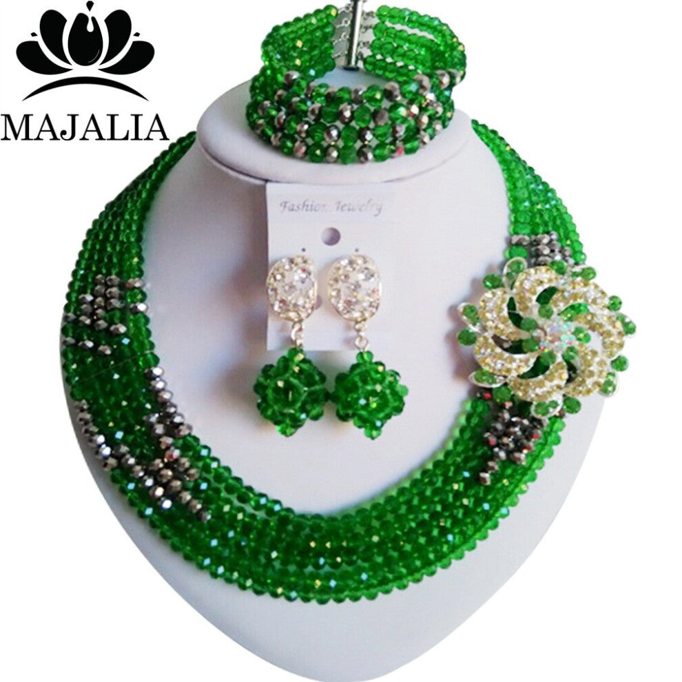Crystal Green Necklace African Wedding Nigeria Major Holiday Bridal Jewelry Wedding Dress Accessories Set SJ-16