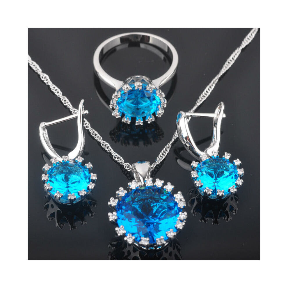 Classic Zirconia Women's Silver Plated Jewelry Sets Earrings-Pendant-Necklace-Rings QZ002