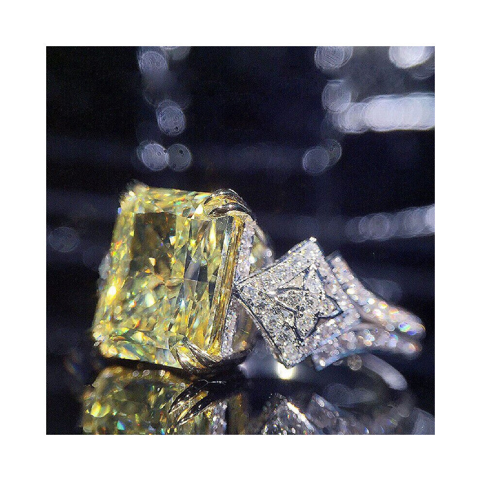 Novel Yellow Cubic Zirconia Square Stone Women's Ring Wedding Ceremongy Party Finger Accessories Statement Jewelry