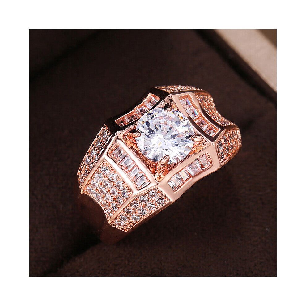 (6-F551 Red-Silver Plated) Silver Round Cubic Zircon Rings for Men Classic Wedding Ceremony Ring Dazzling Male Accessories Jewelry Hot