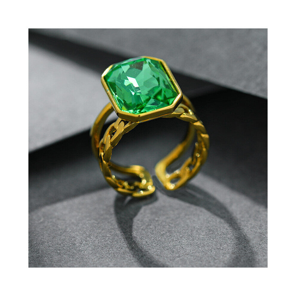 (Resizable-Green-Gold color) Vintage Punk Emerald Ring For Women INS Light Open Adjustable Ring Jewelry Accessories