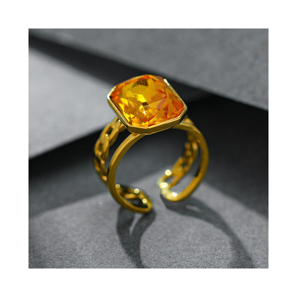 (Resizable-Yellow-Gold color) Vintage Punk Emerald Ring For Women INS Light Open Adjustable Ring Jewelry Accessories