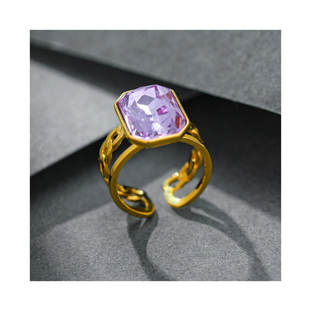 (Resizable-Purple-Gold color) Vintage Punk Emerald Ring For Women INS Light Open Adjustable Ring Jewelry Accessories