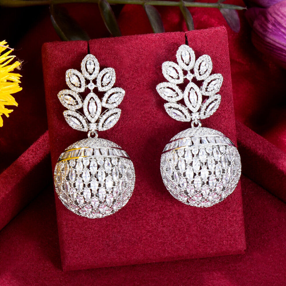 Soramoore 3 Colors Gorgeous Big Long Ball Drop Necklace Earrings Jewelry Sets High Cubic Zircon Party Accessories