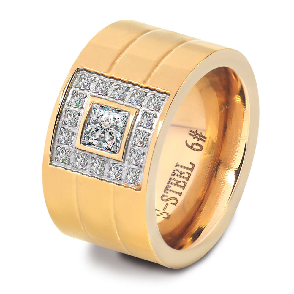 (6-CG1222 Blue-Gold color) Antique Retro Stainless steel Rings For Women Men Jewelry Anillos Engagement Wedding Bague Homme Party Accessories Vintage