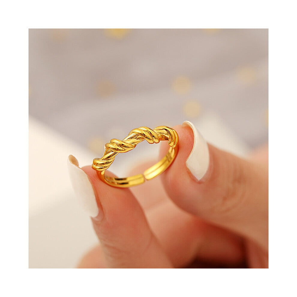 (Resizable-SR21A005 White-Gold color) Vintage Punk Chain Twined Golden Ring For Women Creative Wedding Engagement Party Ring Jewelry Girl Gift