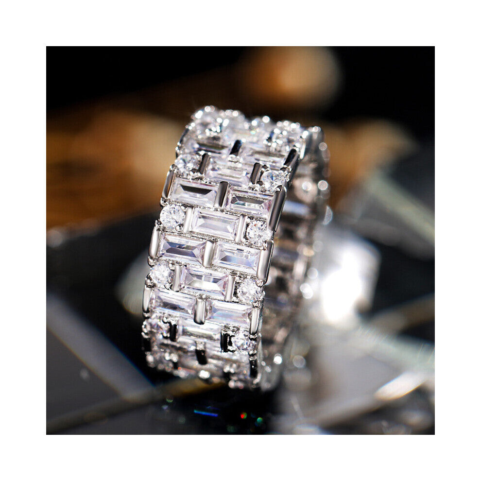 (6-F693 White-Silver Plated) Silver Women Wedding Rings Geometric CZ Stylish Female Accessories High Statement Jewelry Hot