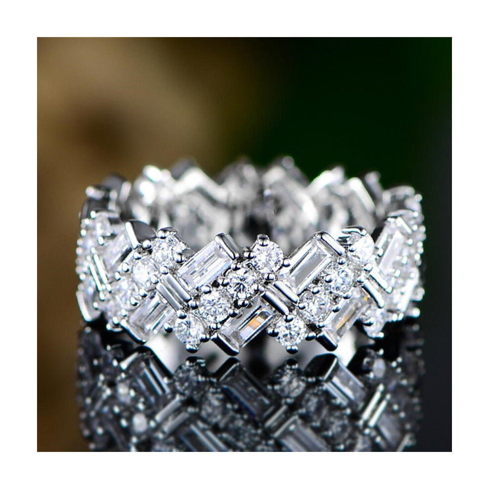 (6-F292 Auburn-Silver Plated) Silver Women Wedding Rings Geometric CZ Stylish Female Accessories High Statement Jewelry Hot