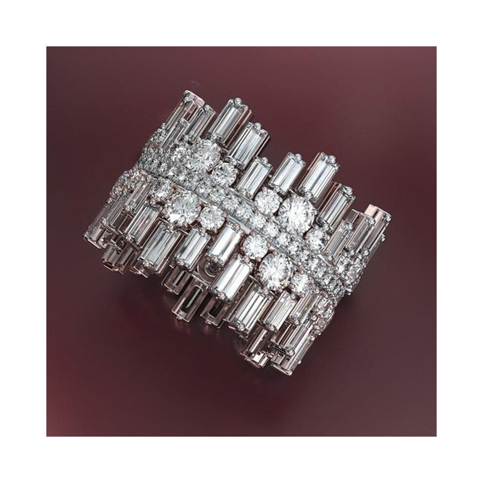 (6-F217 Beige-Silver Plated) Silver Women Wedding Rings Geometric CZ Stylish Female Accessories High Statement Jewelry Hot