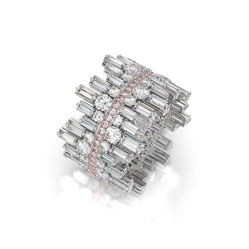 (6-F216 MULTI-Silver Plated) Silver Women Wedding Rings Geometric CZ Stylish Female Accessories High Statement Jewelry Hot