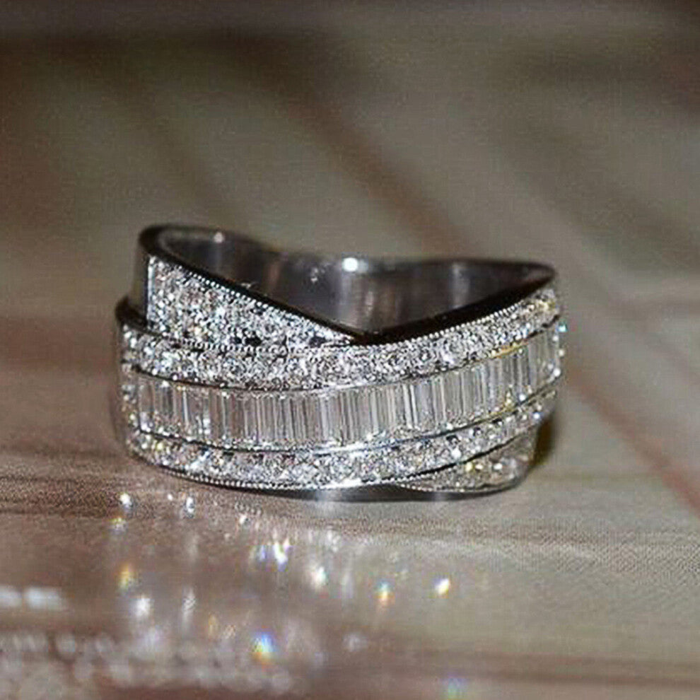 (6-F204 royal blue-Silver Plated) Silver Women Wedding Rings Geometric CZ Stylish Female Accessories High Statement Jewelry Hot