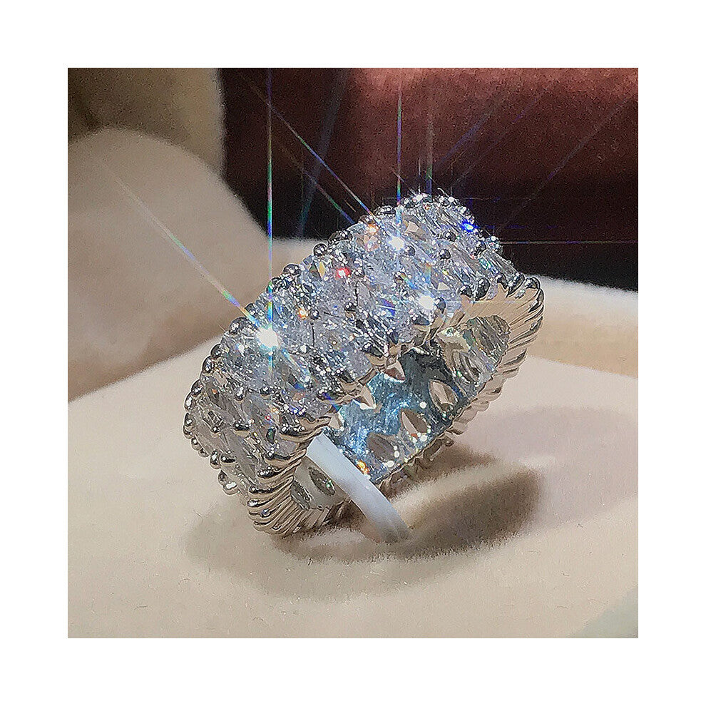 (6-F102 Fluorescent-Silver Plated) Silver Women Wedding Rings Geometric CZ Stylish Female Accessories High Statement Jewelry Hot