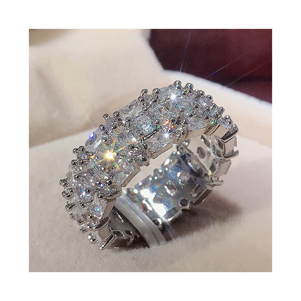 (6-F065 Rose Red-Silver Plated) Silver Women Wedding Rings Geometric CZ Stylish Female Accessories High Statement Jewelry Hot