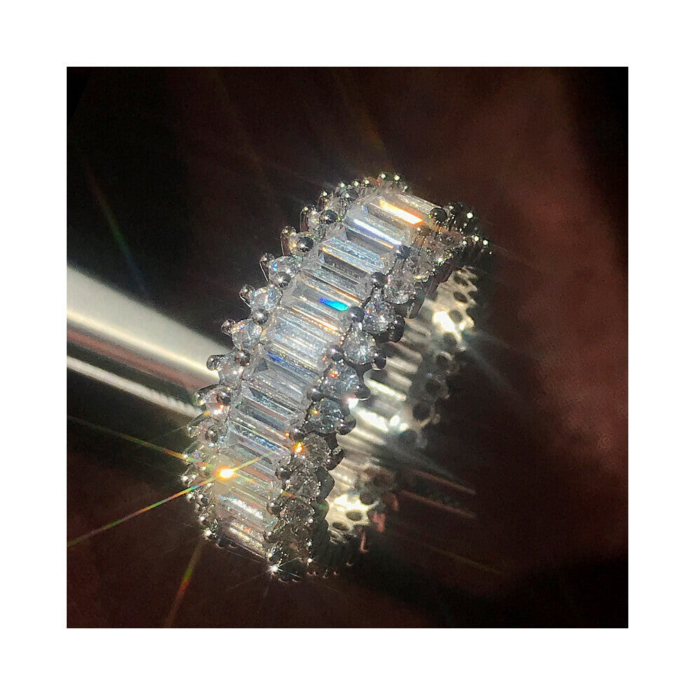 (6-F062 Sky blue-Silver Plated) Silver Women Wedding Rings Geometric CZ Stylish Female Accessories High Statement Jewelry Hot