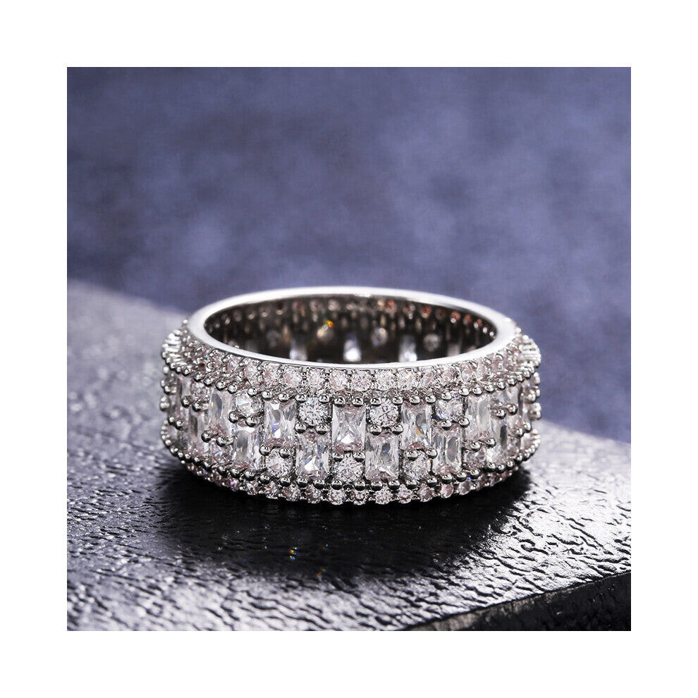 (6-F049 Dark Blue-Silver Plated) Silver Women Wedding Rings Geometric CZ Stylish Female Accessories High Statement Jewelry Hot