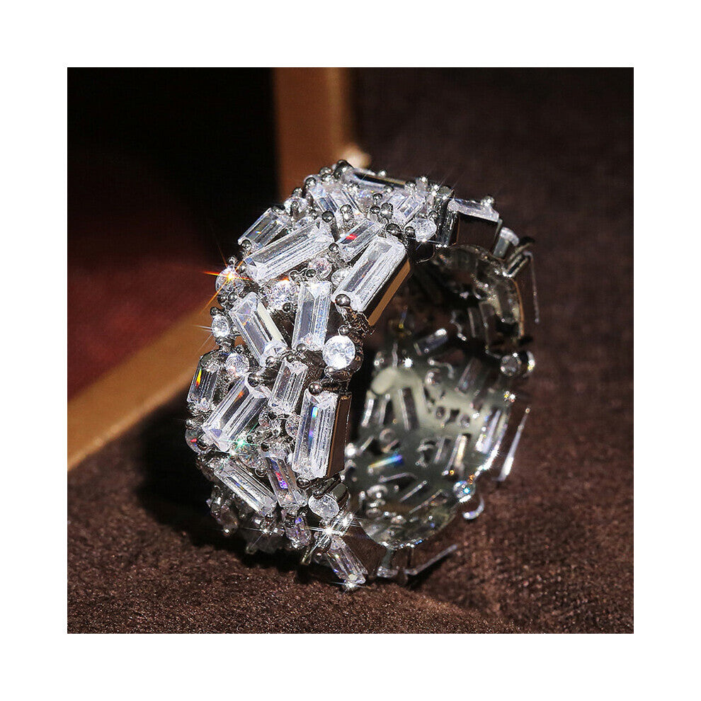 (6-F618 Red-Silver Plated) Silver Women Wedding Rings Geometric CZ Stylish Female Accessories High Statement Jewelry Hot