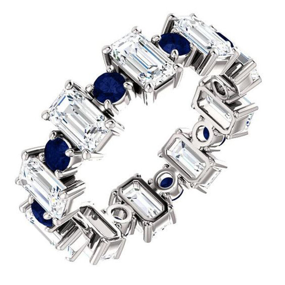 (6-F579 Blue-Silver Plated) Silver Women Wedding Rings Geometric CZ Stylish Female Accessories High Statement Jewelry Hot