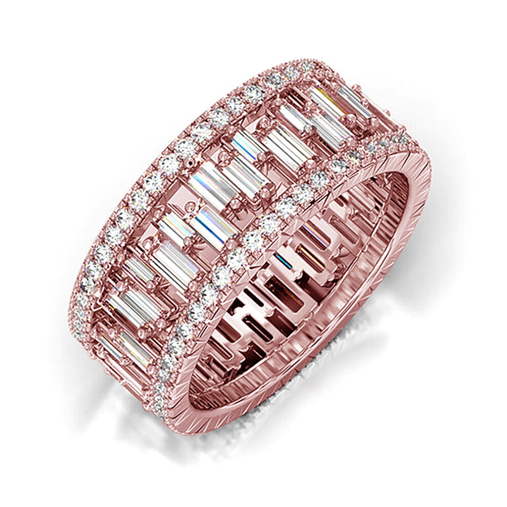 (6-F557 Pink-Silver Plated) Silver Women Wedding Rings Geometric CZ Stylish Female Accessories High Statement Jewelry Hot