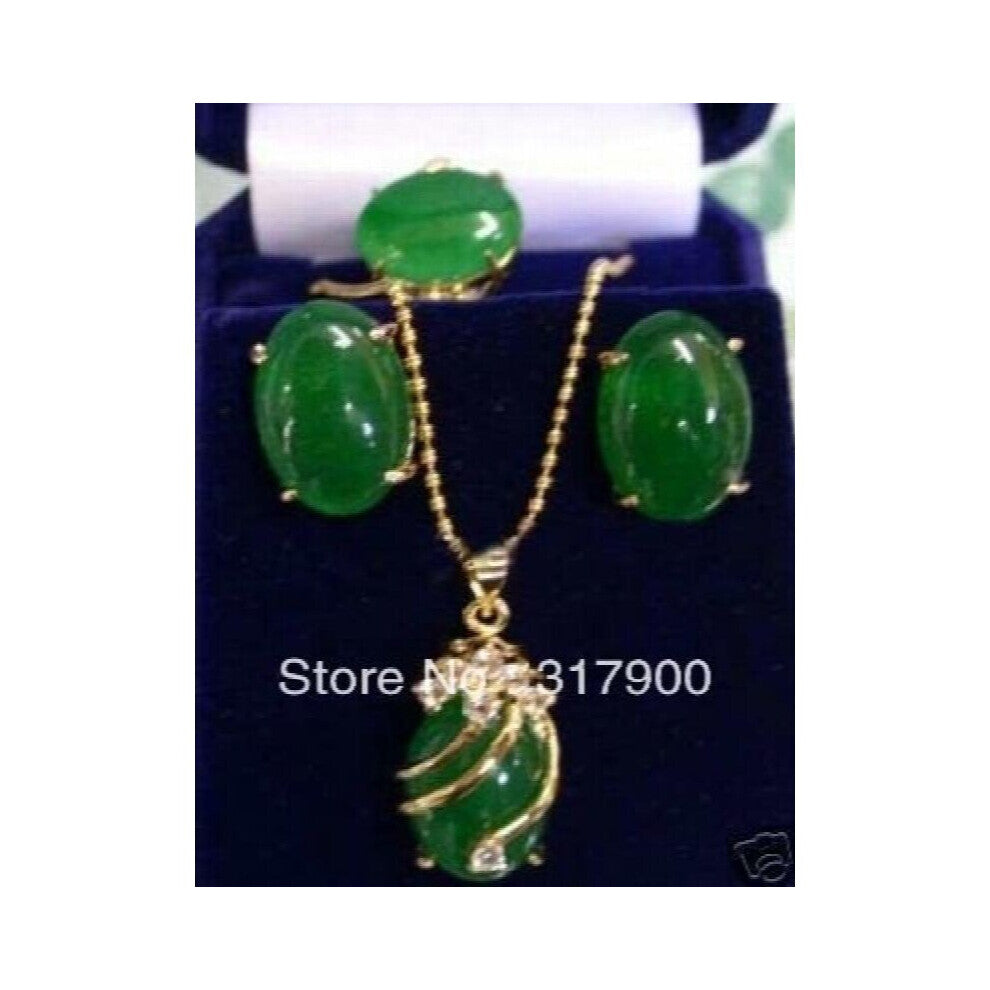 charming green pendant Necklace ring earring-set