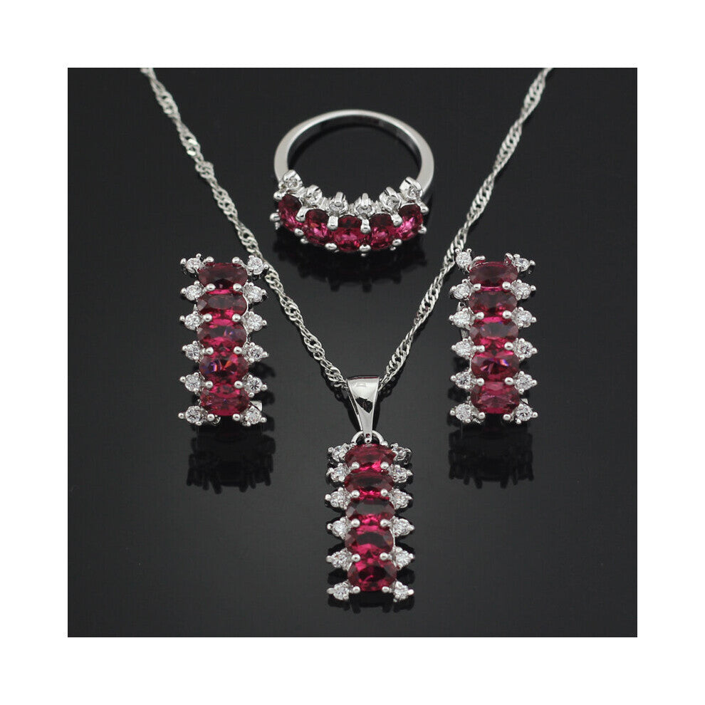 Garnet Women Jewelry Set Shining Zircon Necklace-Pendant-Earring-Ring T008G