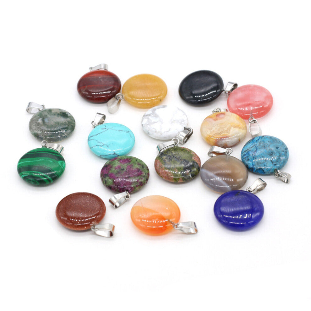 5pc Natural Stone Pendants Round Shape Yellow Jades Crazy Agated for Women Jewelry Accessories Making Necklace Earring Crafts