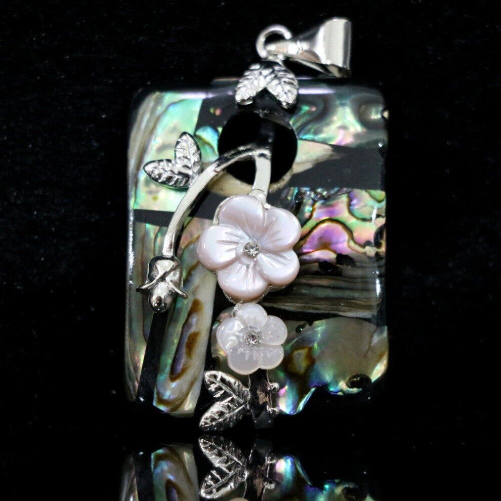 natural rectangle abalone shell 30x44mm carved plant flower silver-color accessories pendant B1117