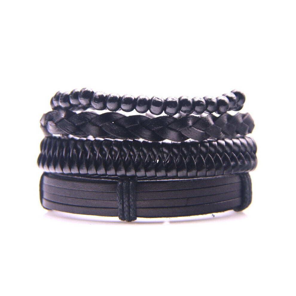1Set 3-4Pcs Mix Leather Bracelet Men Multi-layer Bracelet Ladies Punk Casual Mens Bracelets Jewelry Accessories Classic Pulseira