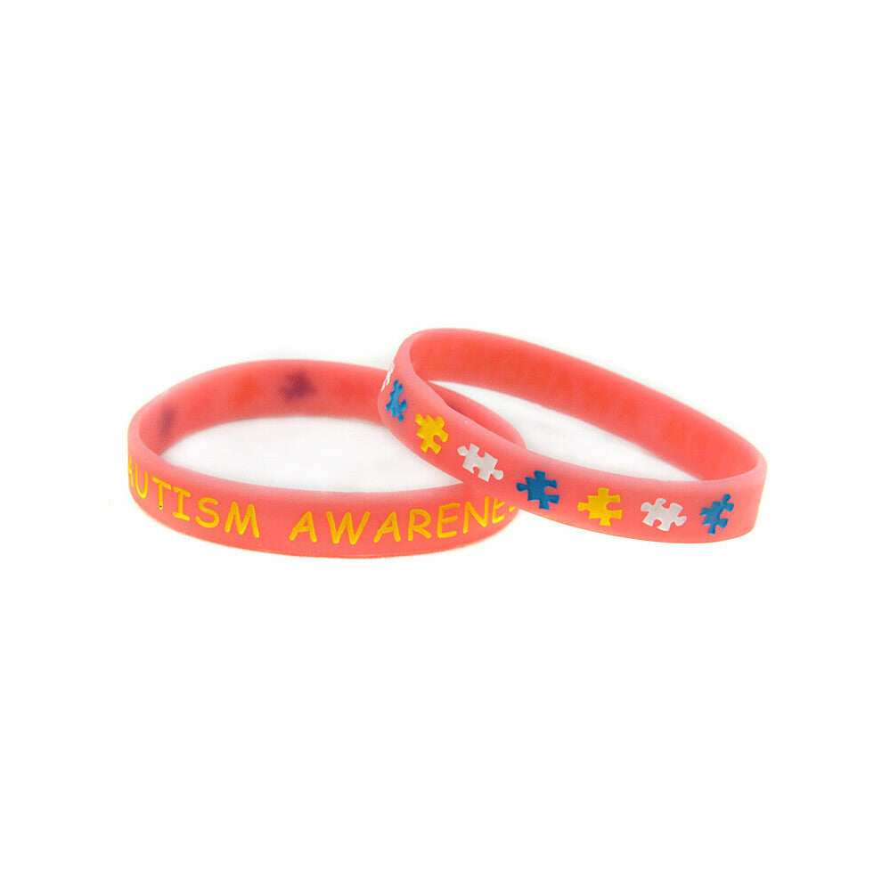 PBR156(10),Pink-Black-Yellow-White-Blue Puzzle Pieces Ribbon Autism Awareness Wristband Silicone Rubber Bracelet Promotion