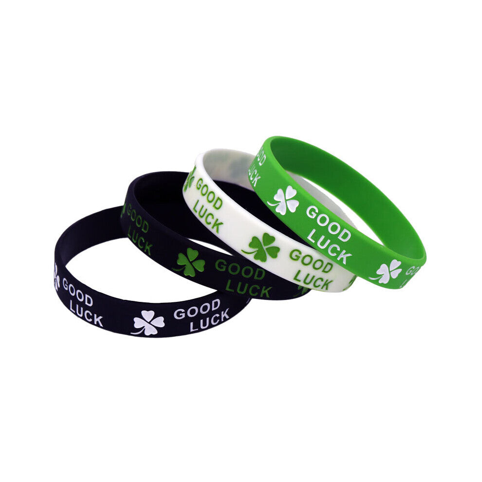 4PCS Clover Good Luck Silicone Wristband Green Silicone Rubber Bracelets&Bangles Women Men SH167