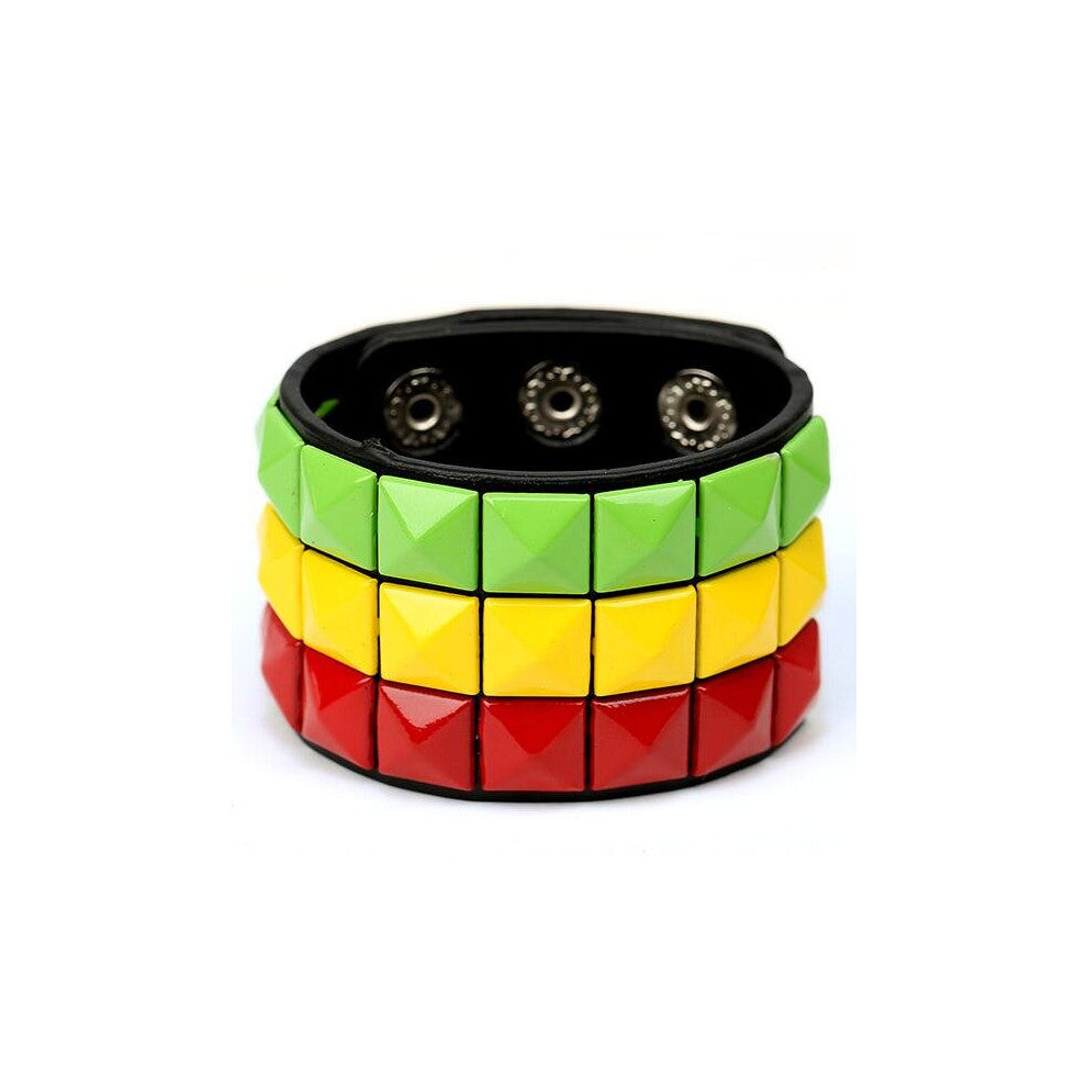Colorful Square Rivets Wide PU Leather Cuff Bracelet Casual Punk Charm Bangle Wristband for Biker Women Men Jewelry Gift