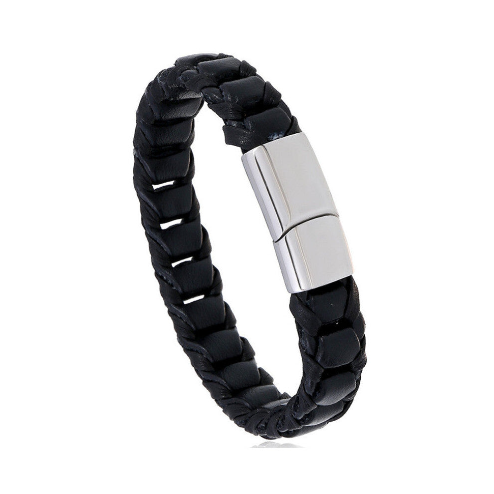 Stainless Steel Men Bracelet Braided Leather Magnetic Clasp Vintage Charm Bangle Wrap Biker Wristband Punk Jewelry