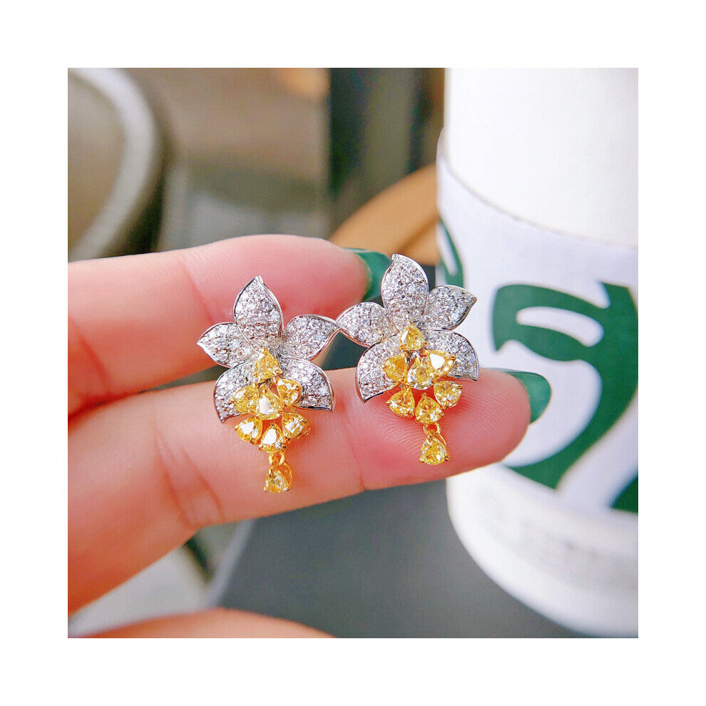 Independent silver inlaid citrine flower earrings sparkling ladies jewelry party accessories