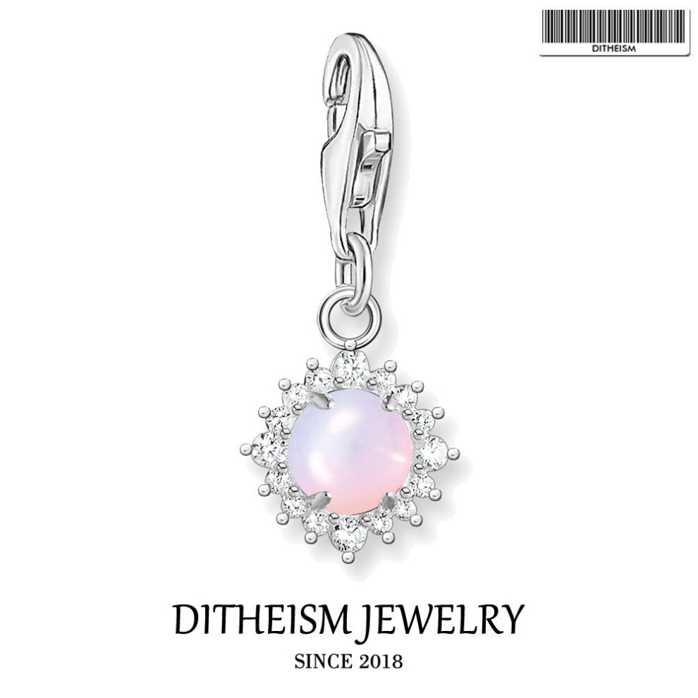 Charms Pendant Pink Shimmering Stones 925 Sterling Silver Fit Bracelet Necklace Fine Woman Jewelry Accessories Gift