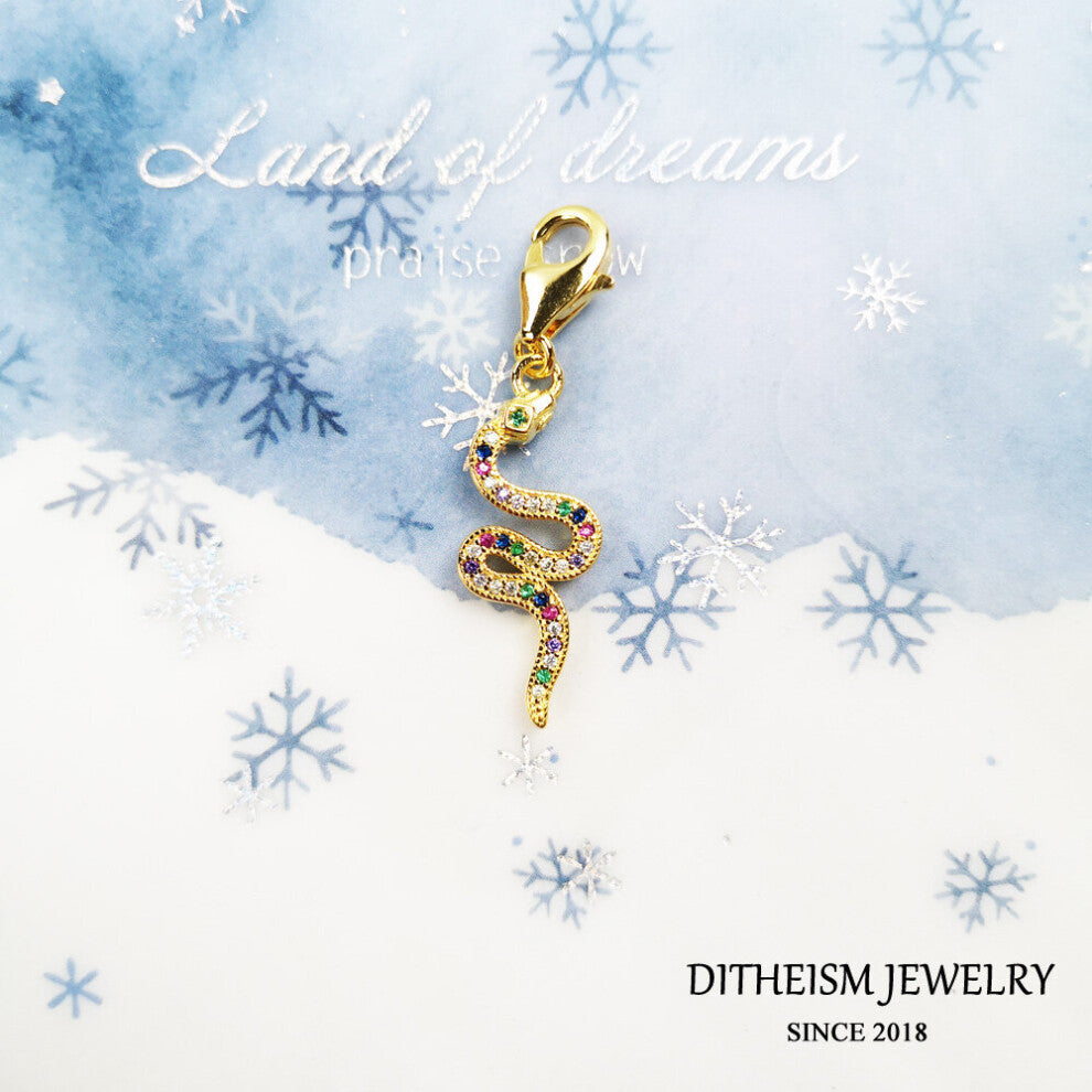 Charms Pendant Colorful Snake in 925 Sterling Silver with fit Bracelets Jewelry Accessories Gift For Women
