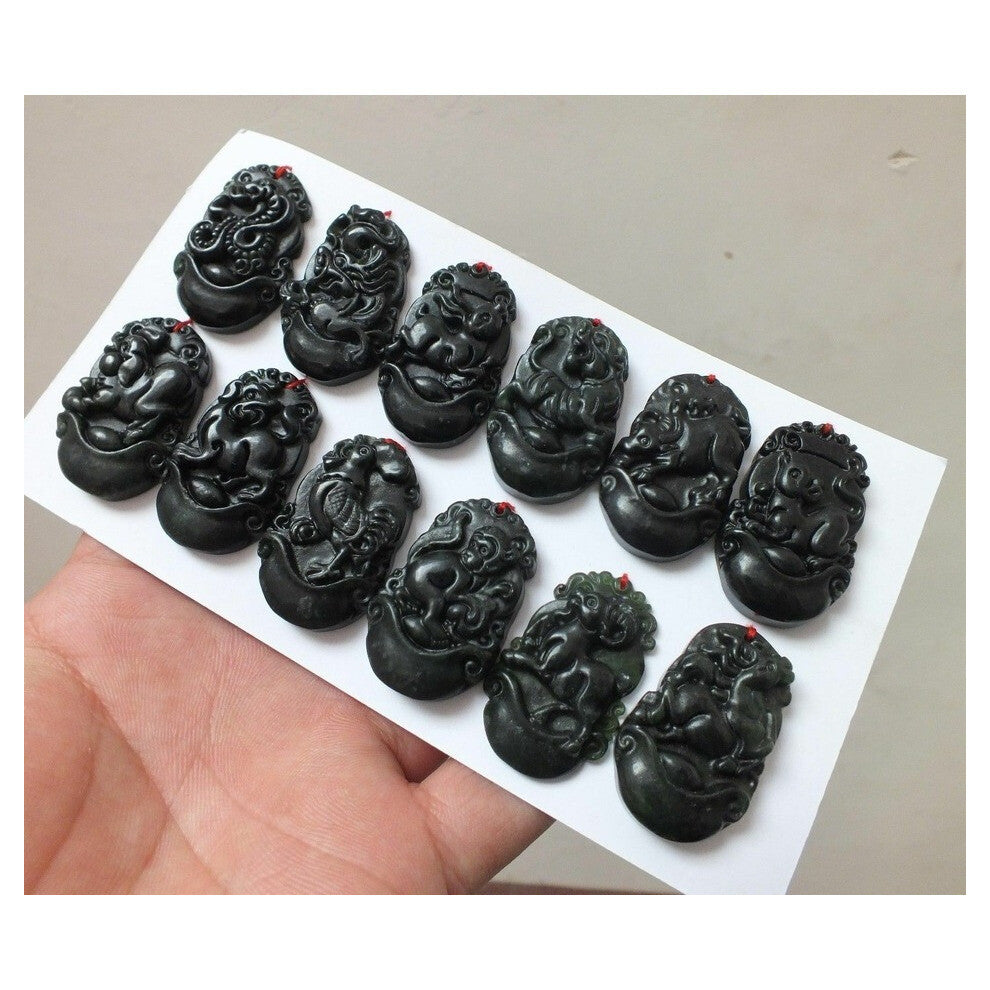 3.5cm *- 12pc Chinese Jade Carving Dragon Chinese Zodiac Pendant Necklace for Women Men Accessories