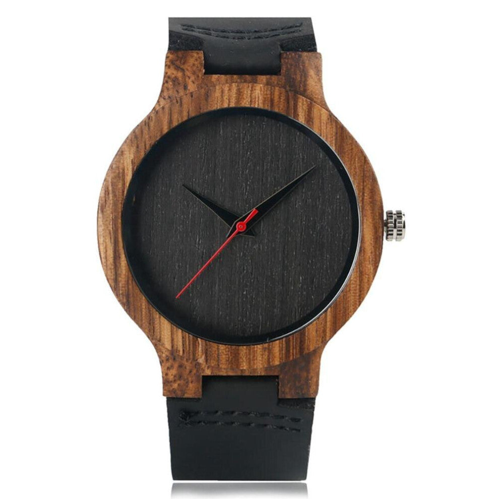Vintage Wooden Black-Coffee-Green Dial Natural Bamboo Wood Watch for Men Leather Wooden Clock Male Hour Top Gift Reloj de madera