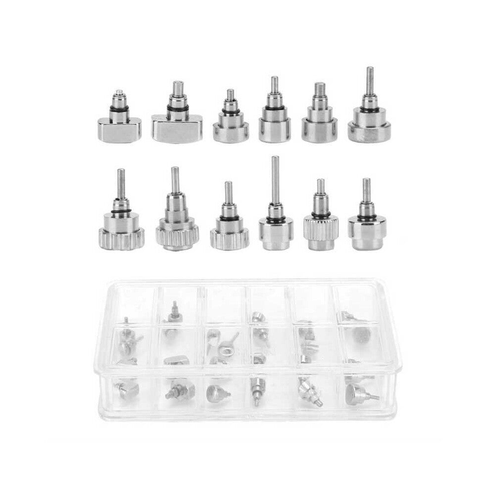 24Pcs-Box 12 Types Stainless Steel Watch Case Push Press Button Watch Parts Repair Tool Watch Button Accessories for Watchmaker