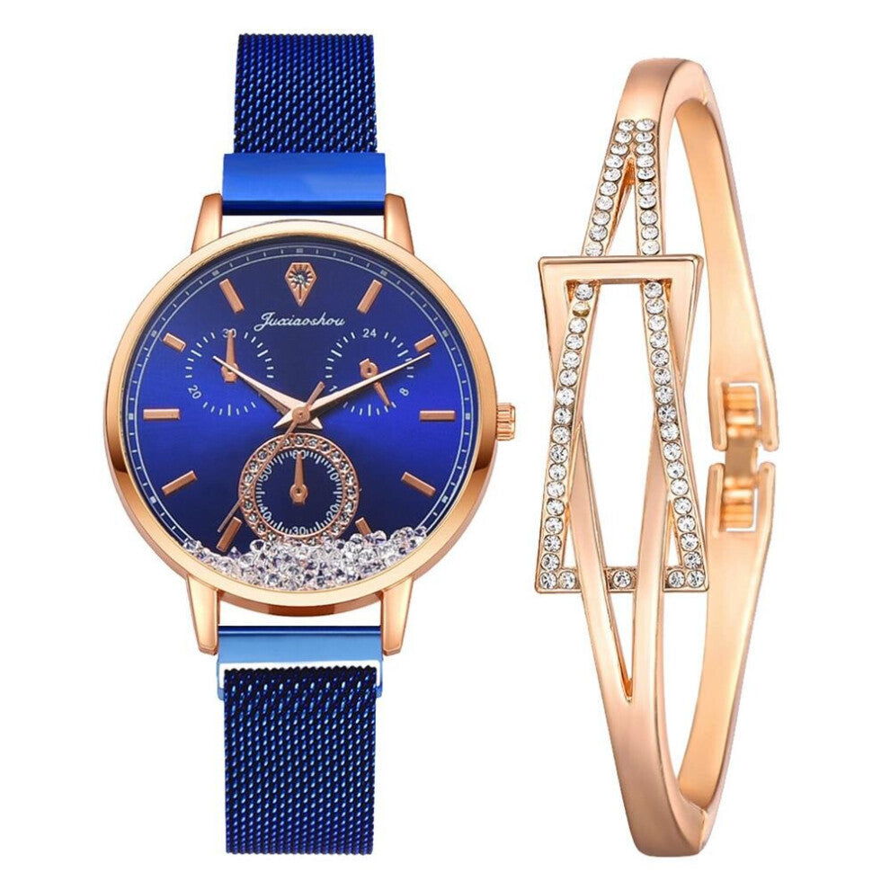 Magnetic Rolling Drills Watches Women Stainless Steel Watch with Mesh Strap Classic Ladies Wristwatches